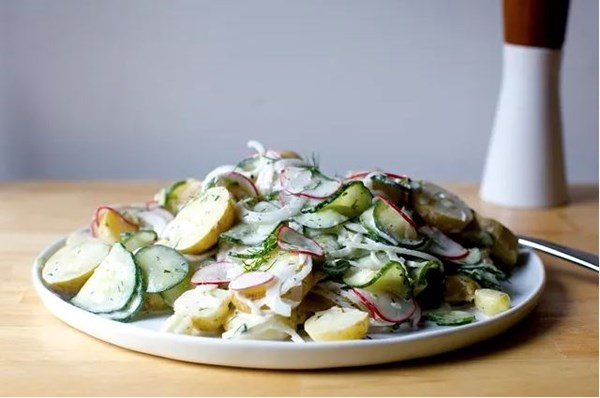 Dilled potato and pickled cucumber salad