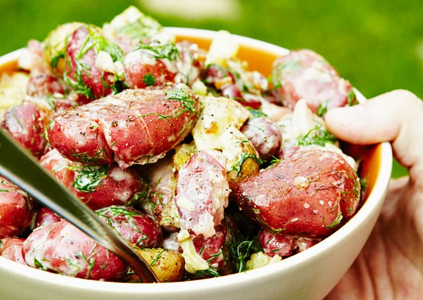 Dilly new potato salad with summer sausage