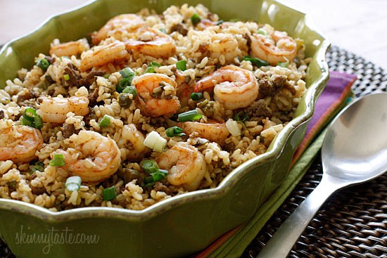Dirty brown rice with shrimp