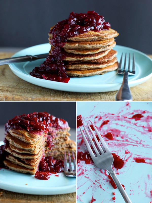 Dirty chai pancakes & vanilla cranberry compote