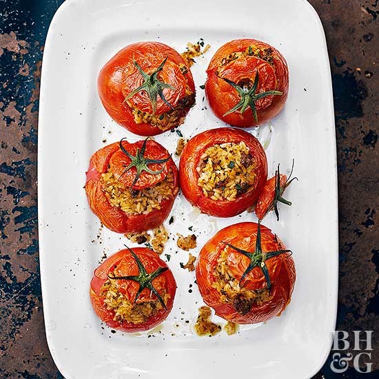 Dirty rice stuffed tomatoes