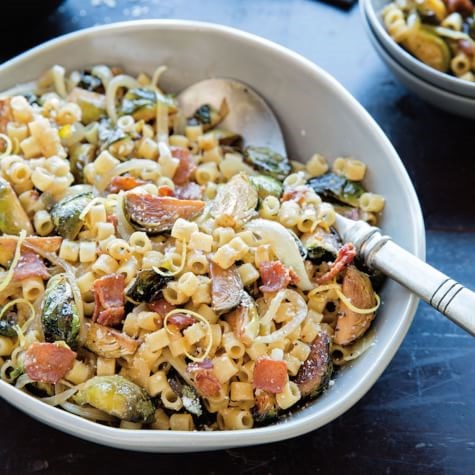 Ditalini with Brussels sprouts, bacon & pecorino
