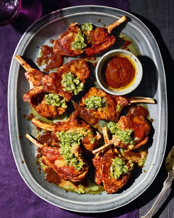 Doenjang butter lamb chops with spring onions gremolata