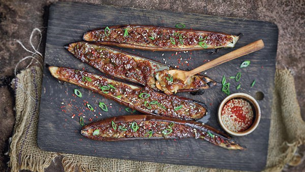 Doenjang-glazed broiled Asian eggplant (Doenjang gaji gui)