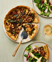 Dolcelatte tart with sage and pine nuts