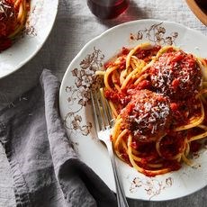 Domenica Marchetti's eggplant & porcini "meatballs" in tomato sauce