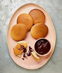 Dorayaki, coffee cream and tahini chocolate sauce