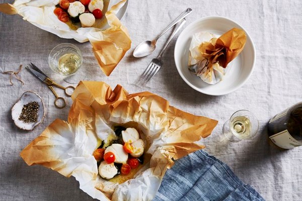 Dorie Greenspan's butter poached scallops in a pouch