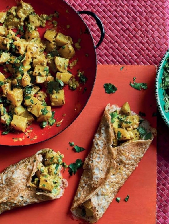 Dosas with potato curry