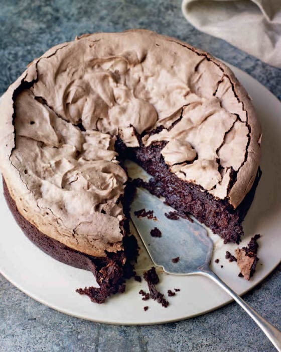 Double-baked chocolate meringue brownie