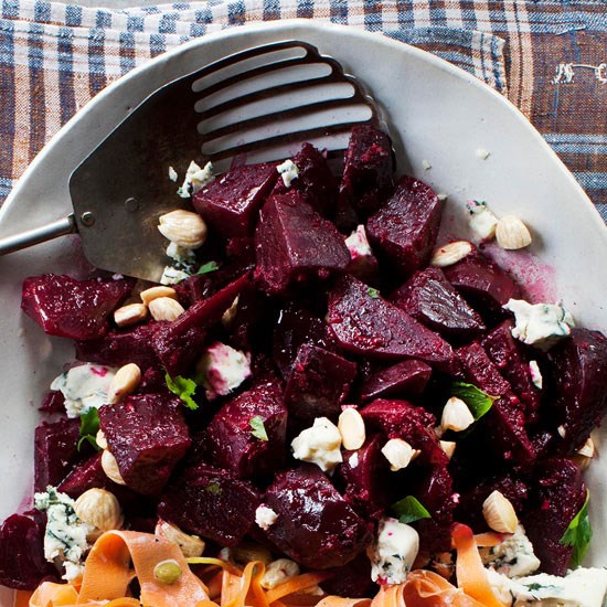 Double beet salad with blue cheese