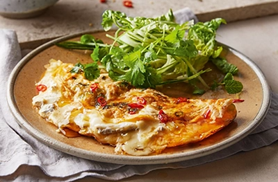 Double cheese, salad onion & chilli omelette