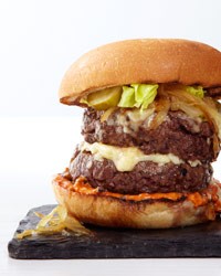 Double cheeseburgers with caramelized onions