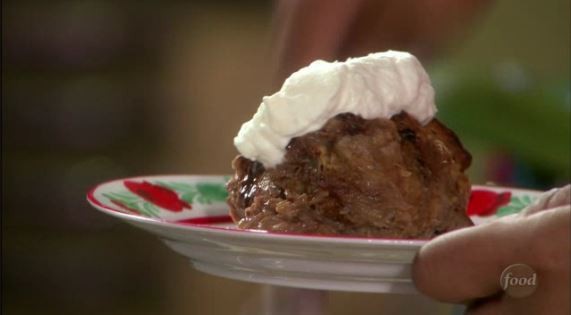Double chocolate bread pudding with bourbon whipped cream