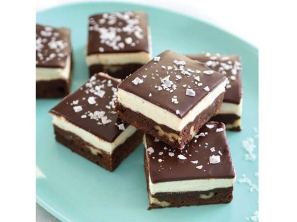 Double chocolate cream cheese brownies with Maldon flake
