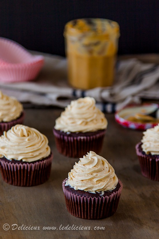 Double chocolate dulce de leche cupcakes