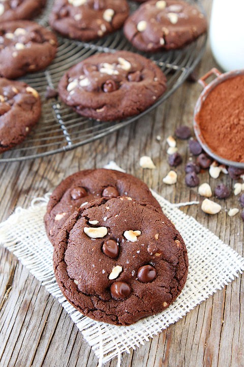 Double chocolate hazelnut cookies with sea salt