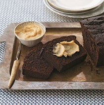 Double-chocolate loaf with peanut butter cream cheese spread