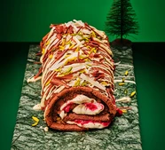 Double chocolate, raspberry & pistachio roulade