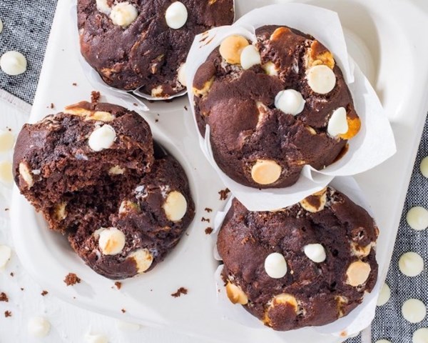 Double-chocolate zucchini muffins