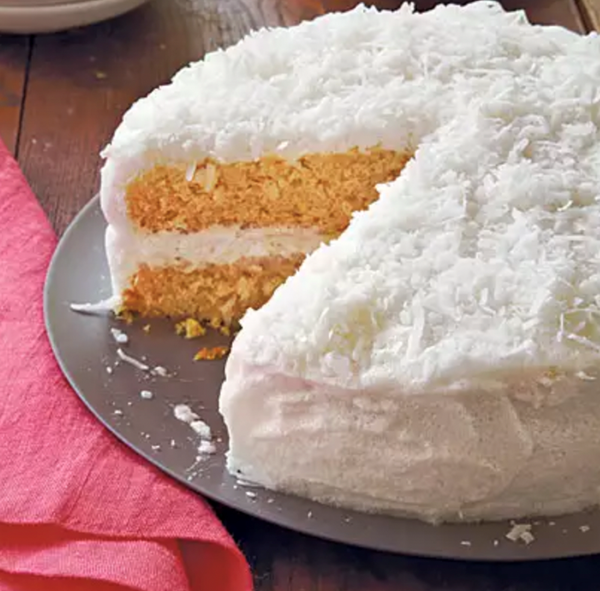 Double-coconut cake with fluffy coconut frosting