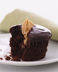Double dark chocolate cupcakes with peanut butter filling