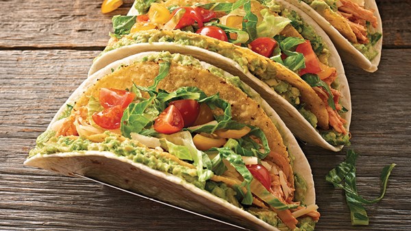 Double-decker chicken guacamole tacos