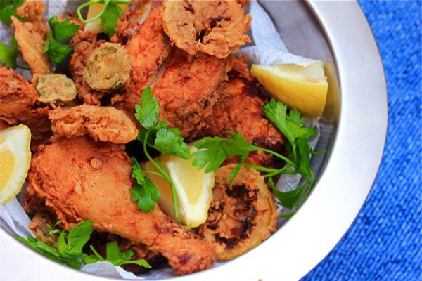 Double-fried chicken with lemons and jalapenos