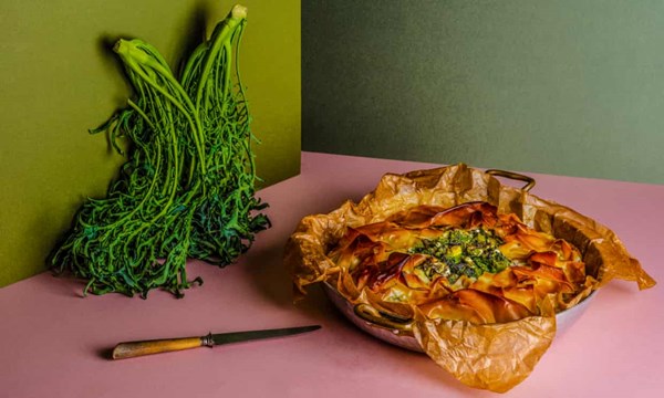 Double greens and filo pie