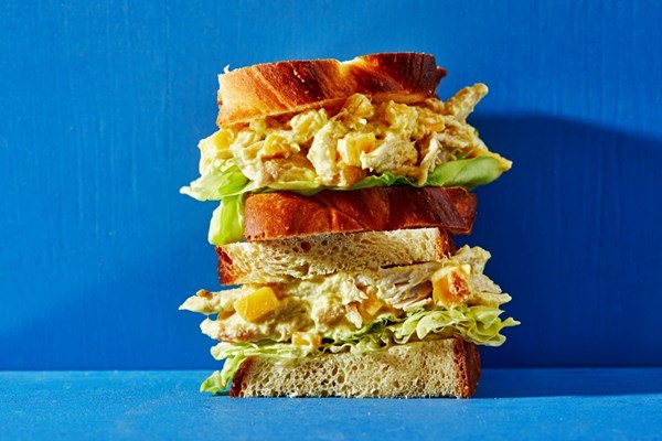 Double mango curry chicken salad sandwich