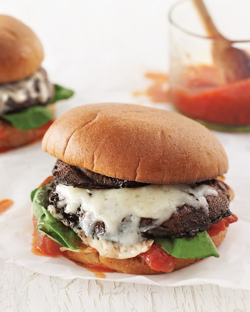 Double-portobello burgers with roasted tomatoes