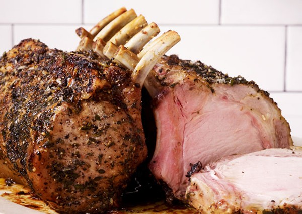 Double rack of pork with burnt orange-caramel pan sauce