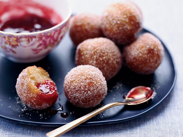 Doughnut holes with raspberry jam [Ginevra Iverson]