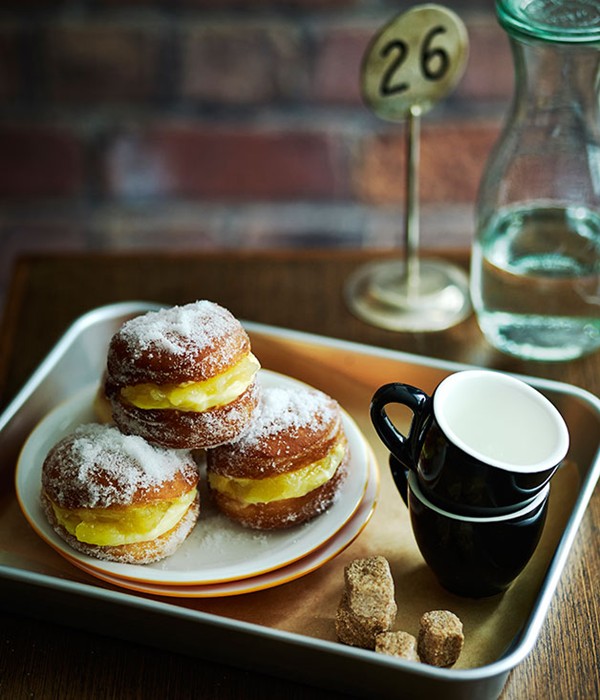 Doughnuts with apple compote and custard
