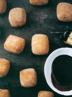 Doughnuts with apple filling and chocolate sauce