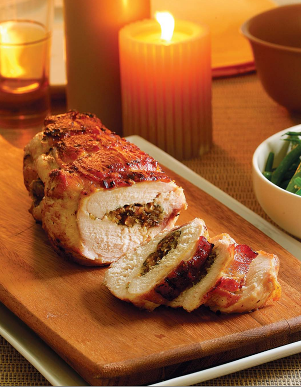 Dried apricot and date stuffed turkey breast with Marsala glaze