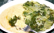 Dried broad beans with bitter greens (Pure de fave e cicoria)
