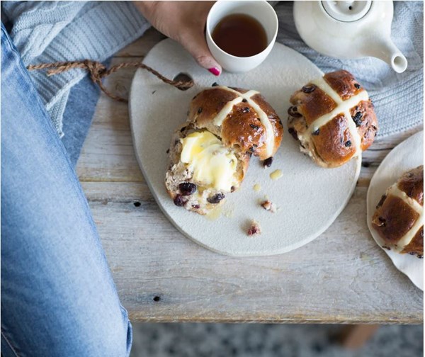 Dried cherry & chocolate hot cross buns