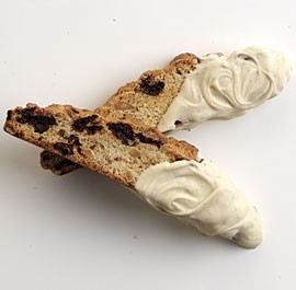 Dried cherry and almond biscotti with white chocolate