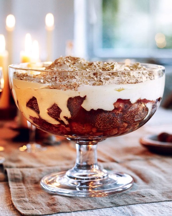 Dried fig and Seville orange marmalade custard trifle