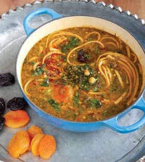 Dried fruit, legume + noodle osh (Osh-e khoshkbar-e Hamadani)