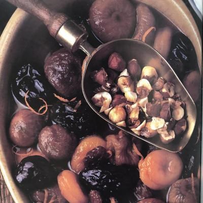 Dried fruit salad with yoghurt and nuts
