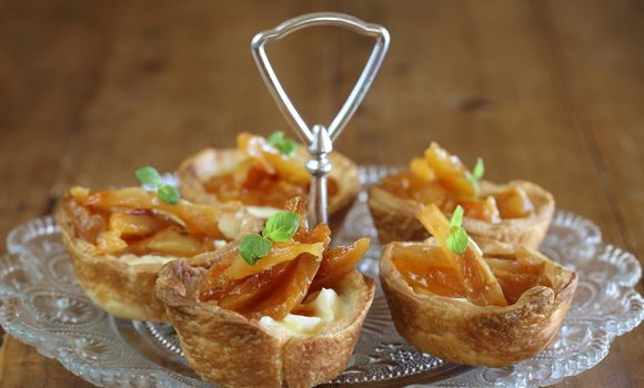 Dried pear tart with creme fraiche