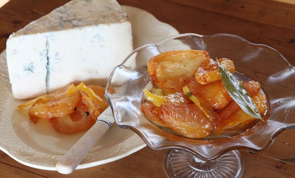 Dried pears poached in verjuice