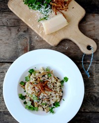 Dried-porcini-mushroom risotto with goat cheese