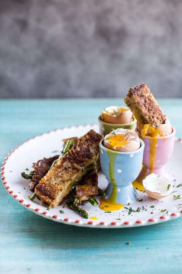 Drippy eggs with asparagus French toast grilled cheese soldiers