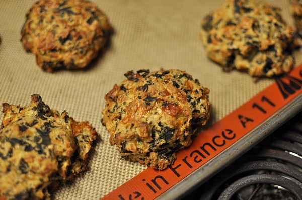 Drop biscuits with cheddar and mustard greens