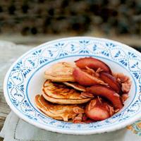 Drop scones, peaches and whipped honey
