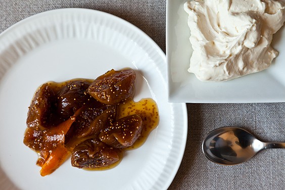 Drunken honeyed figs with lemon mascarpone whipped cream