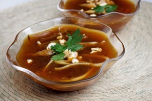 Drunken noodles in cashew-shiitake broth